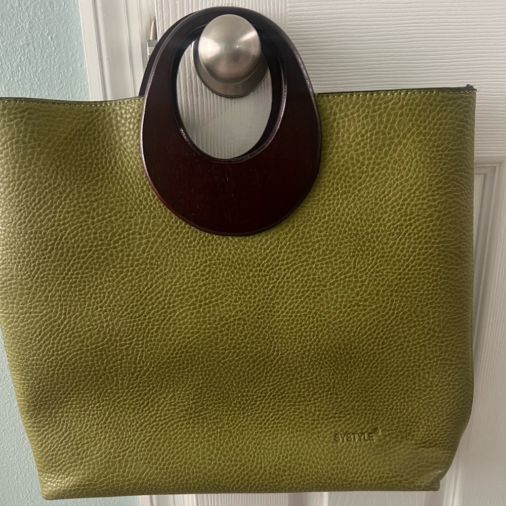 Olive Green Tote with Dark Brown Handles